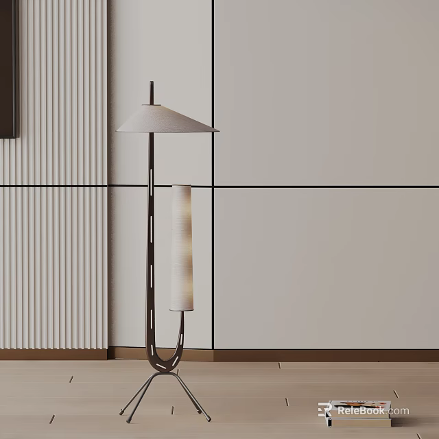 Modern Floor Lamp With Fabric Shade And Metal Stand For Minimalist Interior Decor 3d model 