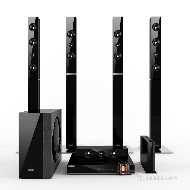 Modern Home Audio System With Tower Speakers Subwoofer And Receiver Unit 3d model