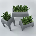 Potted Succulent Plants In Stylish Modern Gray Planters With Green Foliage