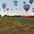 Amusement Rides With Multiple Colorful Hot Air Balloons And Baskets Under Starry Sky