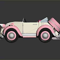 Pink And White Cartoon Style Convertible Car With Open Top And Bow Details