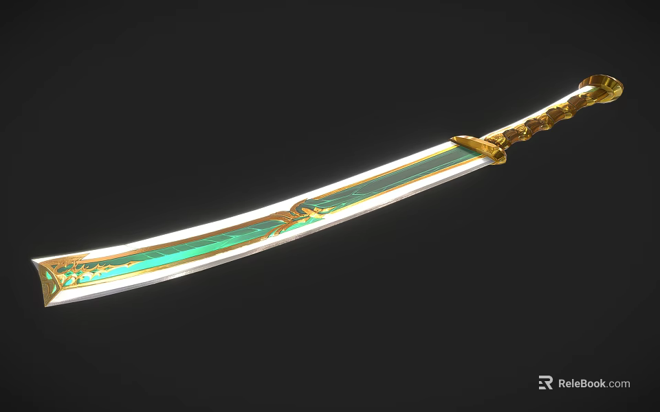 Ornamental Sword With Golden Hilt And Green Blade Elegant Design Details 3d model 