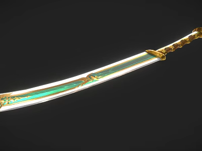 Ornamental Sword With Golden Hilt And Green Blade Elegant Design Details 3d model