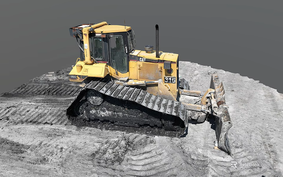 Yellow Bulldozer With Tracks And Blade Working On Earthmoving Ground With Track Marks 3d model 