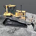 Yellow Bulldozer With Tracks And Blade Working On Earthmoving Ground With Track Marks