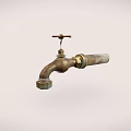 Vintage Brass Faucet With Cross Handle And Aged Finish On Light Background
