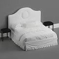 Modern Double Bed With Upholstered Headboard White Bedding And Wooden Nightstand In Clean Interior