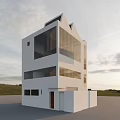 Modern White Multi storey Building With Glass Curtain Walls And Geometric Roof Set In Open Landscape