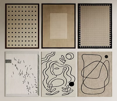 Modern Square Rugs Featuring Dotted Grid Striped Abstract Line Curved Geometric Patterns 3d model