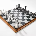 Decorative Ornament Set Classic Chessboard With Black And White Pieces On Wooden Frame