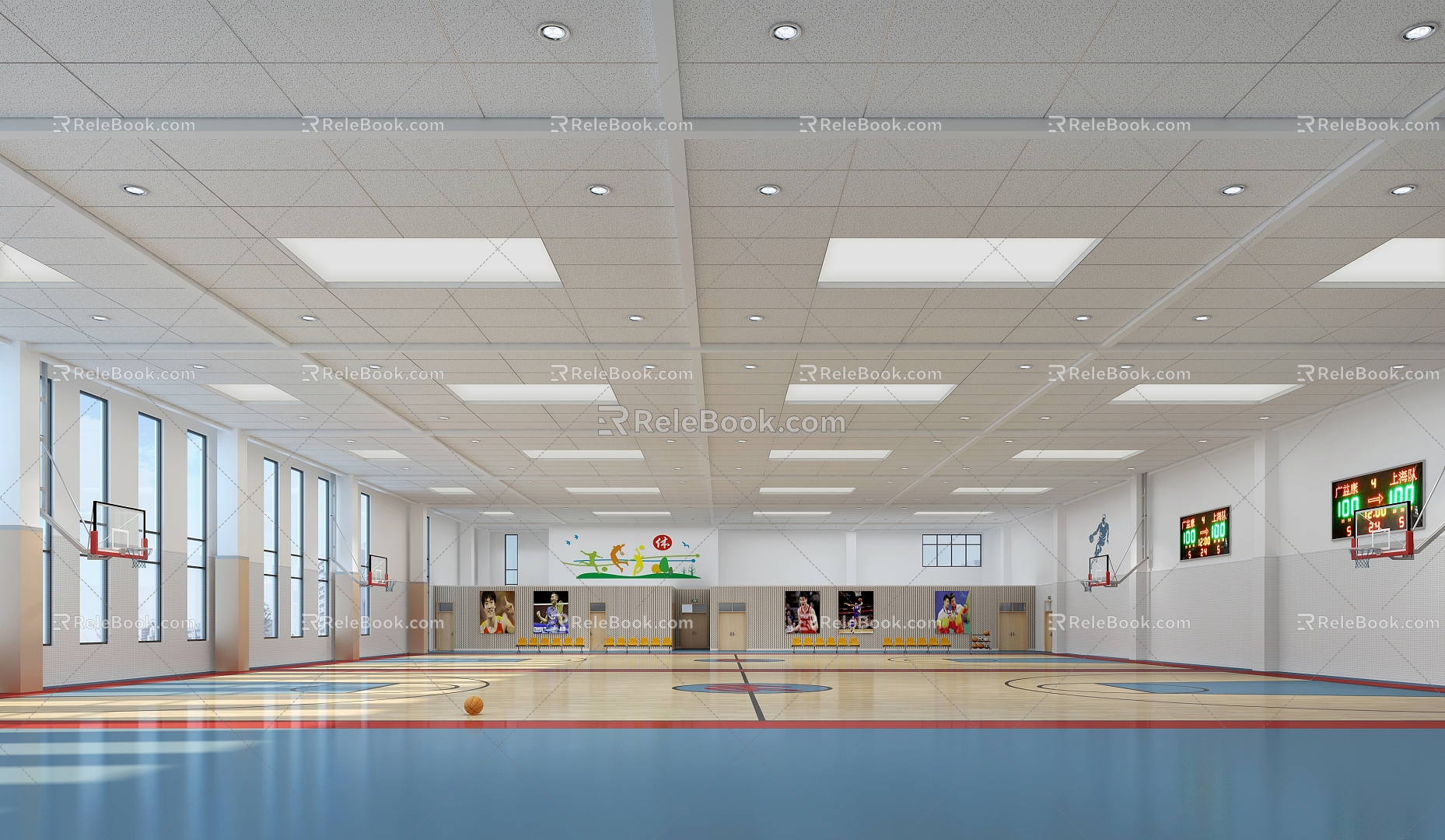 school basketball court gymnasium 3d model