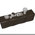 Modern Console Table And Side Cabinet With Geometric Stone Panels And Metal Legs
