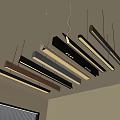 Modern Long Strip Pendant Lights In Various Colors And Different Shapes Hanging From Ceiling