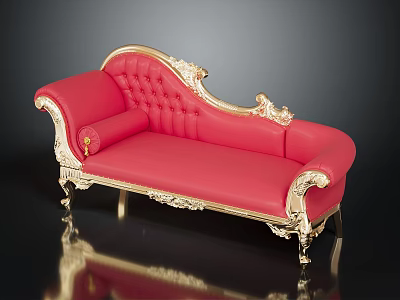 Luxurious Red Leather Sofa With Golden Carved Trim And Ornate Legs 3d model