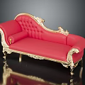 Luxurious Red Leather Sofa With Golden Carved Trim And Ornate Legs