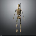 Wooden Humanoid Robot Figure With Light Brown Color And Gray Background