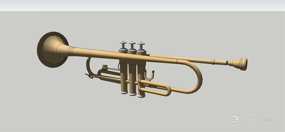 Golden Brass Trumpet Musical Instrument With Valves Bell And Tubing Structure 3d model 