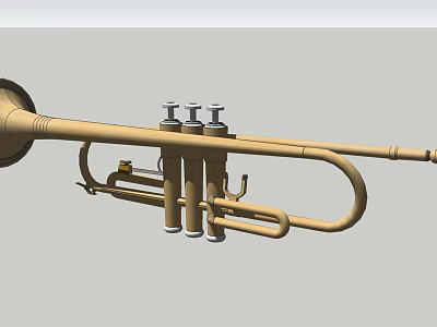 Golden Brass Trumpet Musical Instrument With Valves Bell And Tubing Structure 3d model