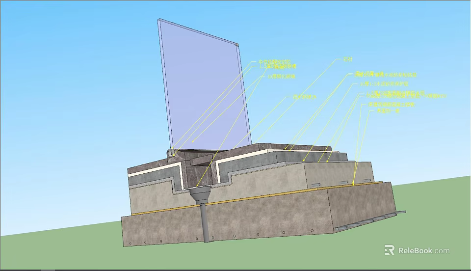 Detailed Architectural Component Structure With Inclined Panel And Layered Base Design 3d model 