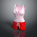 Women's Pink Sleeveless Top With Red Buttons Red Shorts White Floral Pattern Drawstring