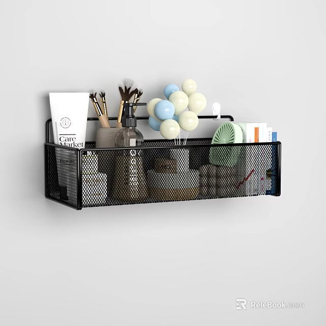 Home Decorative Ornament Set with Mesh Wall Rack Cosmetics Makeup Brushes and Colorful Balloons 3d model 