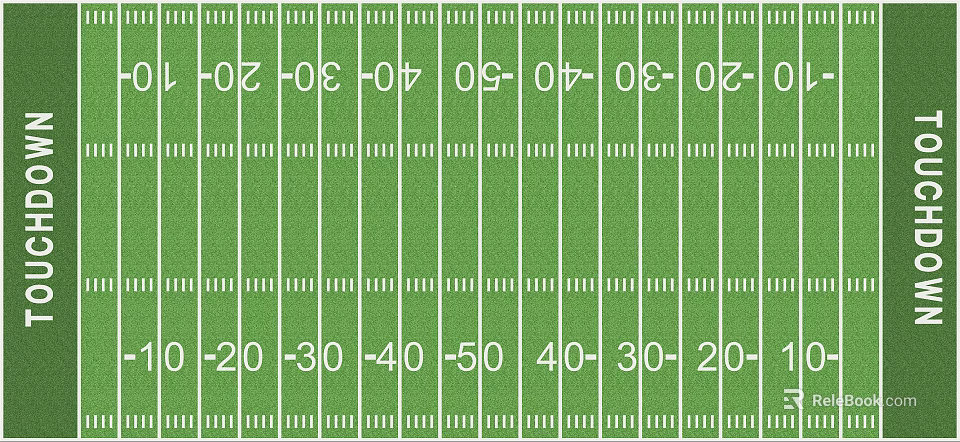 American Football Field With Green Grass White Yard Lines And Numbered Markers 3d model 