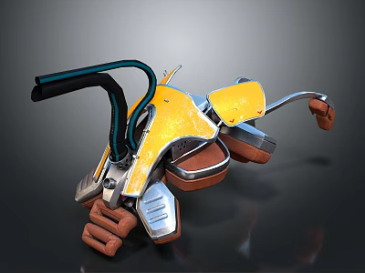Futuristic Yellow Motorcycle With Green Tubes And Brown Mechanical Parts 3d model
