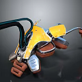 Futuristic Yellow Motorcycle With Green Tubes And Brown Mechanical Parts