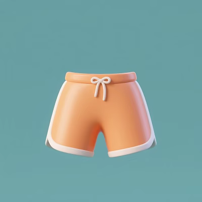 Orange Casual Shorts With White Trim And Bow Detail On Waistband 3d model