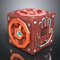 Red Decorative Cube Lifestyle Accessory With Gear Design Metal Accents And Palm Pattern