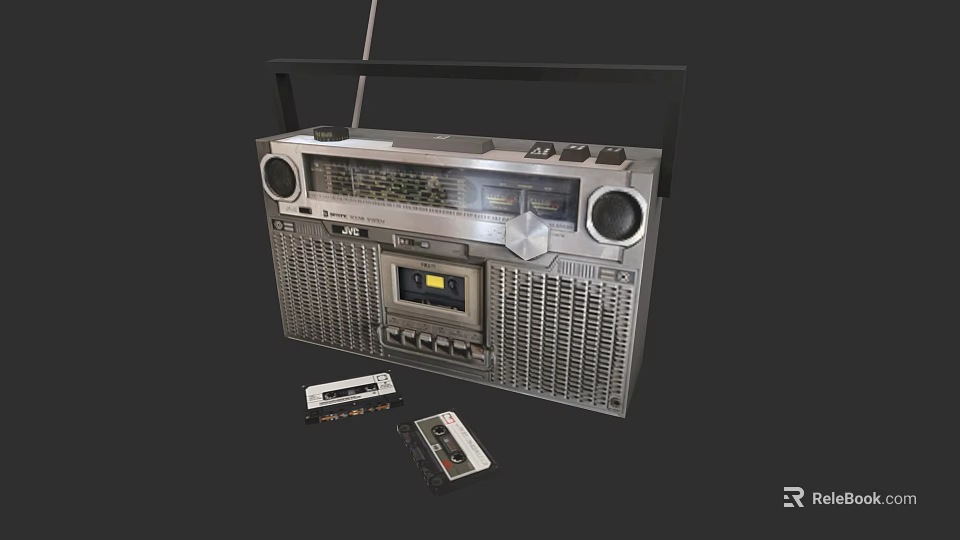 Vintage Retro Boombox Radio Cassette Player With Classic Audio Tapes 3d model 