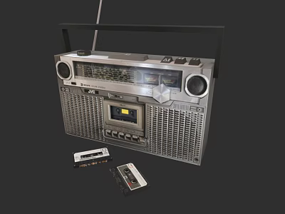 Vintage Retro Boombox Radio Cassette Player With Classic Audio Tapes 3d model