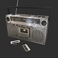 Vintage Retro Boombox Radio Cassette Player With Classic Audio Tapes