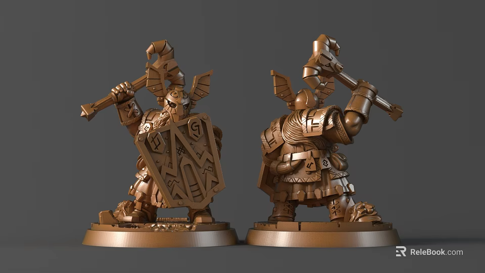 Detailed Warrior Sculpture Carving with Armor Axe Shield and Base Design 3d model 