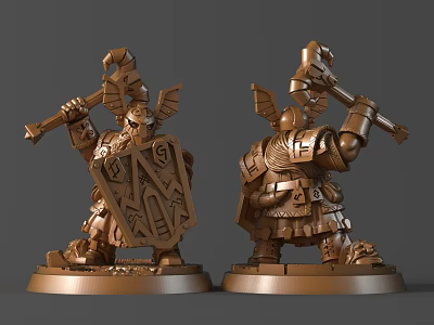 Detailed Warrior Sculpture Carving with Armor Axe Shield and Base Design 3d model