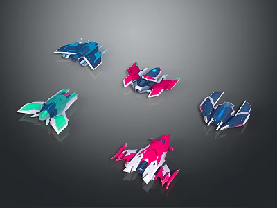 Multiple Colorful Futuristic Spacecraft Models For Cosmic Exploration Design 3d model