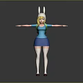 Game Movie Character With Rabbit Ears Blonde Hair Blue Outfit And Green Backpack