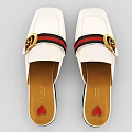 Stylish White Slippers Featuring Gold Metal Buckle And Red Black Stripes