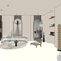 Modern Wedding Dress Store Interior With Curved Structures Light Tones And Display Area