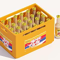 Yellow Plastic Crate Filled With Bottled Drinks And One Bottle 3d model