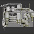 Complex Industrial Machinery Equipment With Metal Platform And Steel Pipes