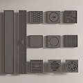Gray Wall Mounted Vent Grilles With Various Shapes And Different Designs 3d model