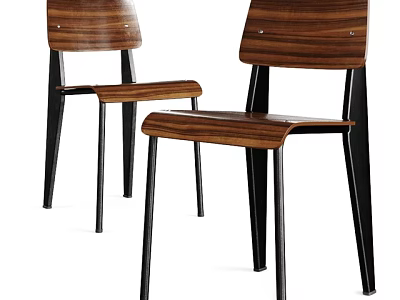 Modern Single Chair Featuring Wooden Seat Backrest And Black Metal Legs Design 3d model