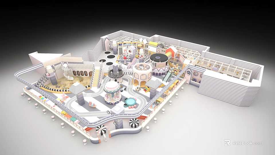 Fun Colorful Children's Playground With Slides Carousel And Interactive Play Structures 3d model