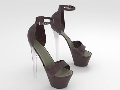 Brown High Heel Sandals With Transparent Stiletto Heels Ankle Straps And Patterned Upper 3d model
