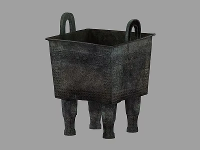 Ancient Chinese Bronze Square Ding With Four Legs And Intricate Patterns 3d model