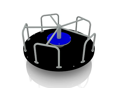 Outdoor Playground Equipment With Circular Black Base Blue Center And Radiating Metal Railings 3d model