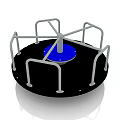Outdoor Playground Equipment With Circular Black Base Blue Center And Radiating Metal Railings