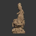Exquisite Wooden Guanyin Statue With Seated Posture And Carved Lotus Base Details