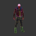 Bald Man in Dark Brown Vest Dark Pants Black Gloves and Boots Against Gray Background